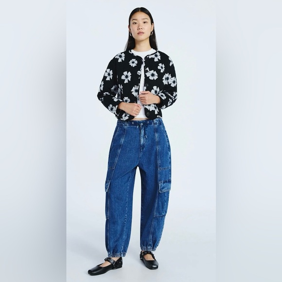 NWT Quilted Cropped Shacket Floral Black and White Women's Jacket - Picture 3 of 7